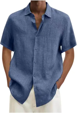 Cotton Linen Shirts for Men 2024 Summer Casual Short Sleeve Button Down T Shirt Regular Fit Solid Work Beach Shirt