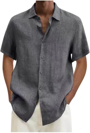 Cotton Linen Shirts for Men 2024 Summer Casual Short Sleeve Button Down T Shirt Regular Fit Solid Work Beach Shirt