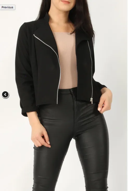 Crepe Biker Jacket  Black