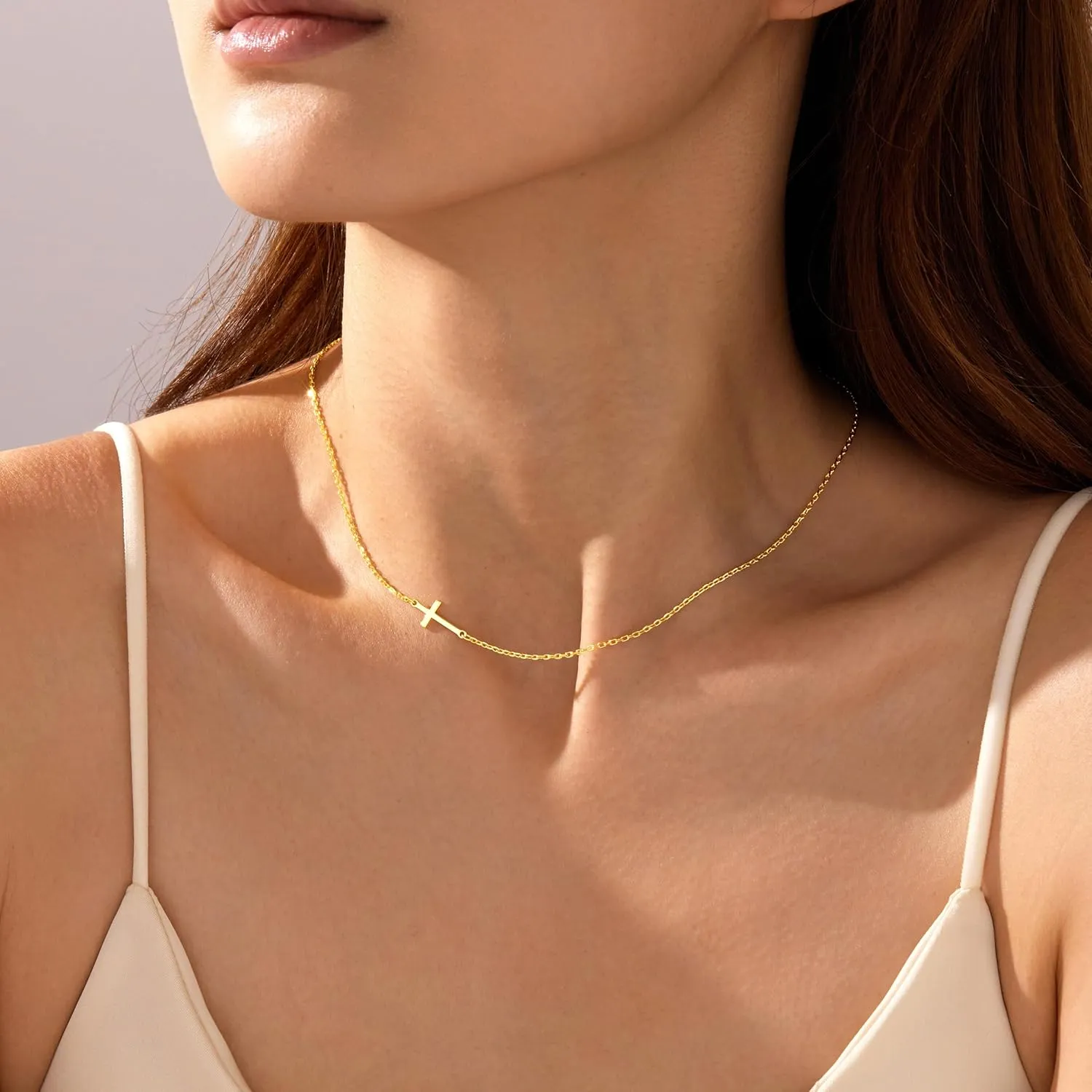 Cross Necklace for Women,14K Gold Plated Dainty Small Cross Pendant Necklace,Trendy Cute Easter Basket Stuffers Baptism Religious Faith Jewelry Gift