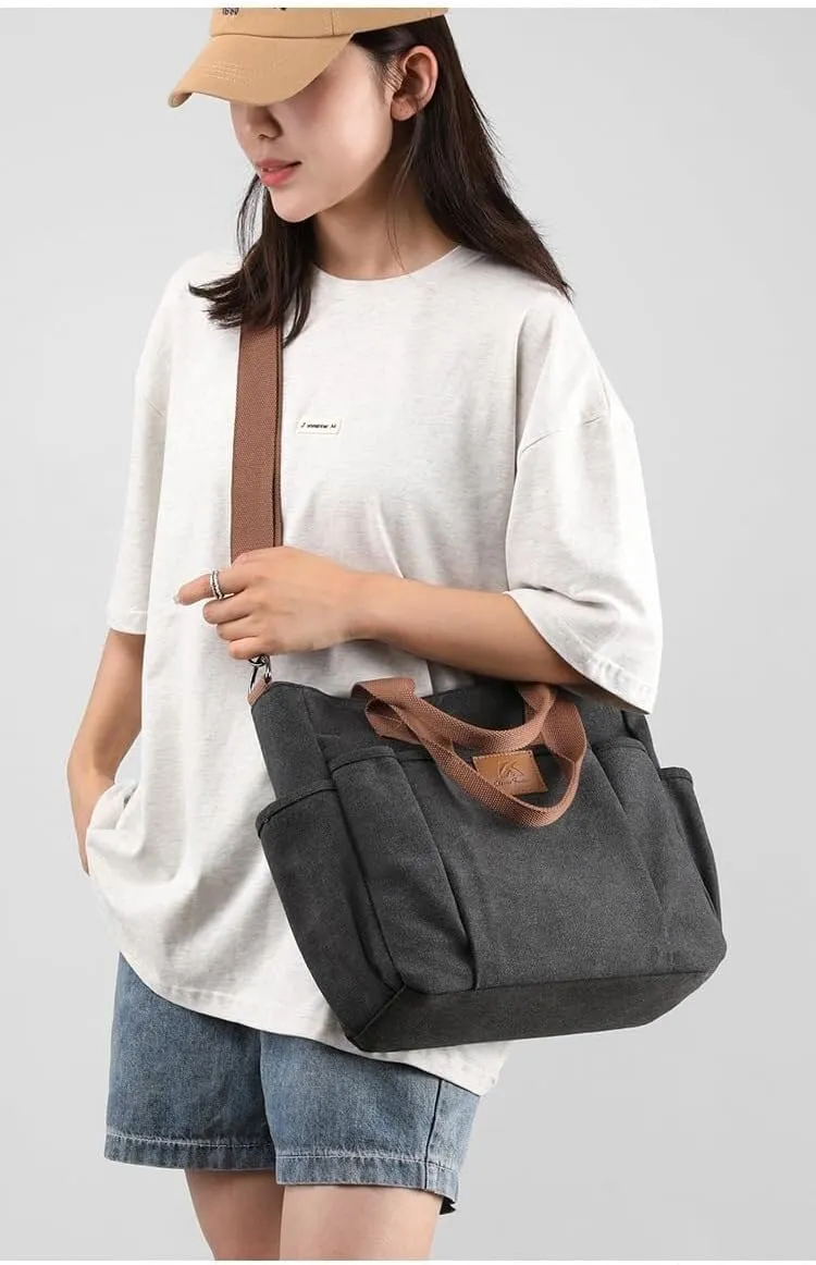 Crossbody Canvas Bag Women Large Capacity Portable Vintage Travel Satchel Handbags Multi Pocket Shoulder Bags