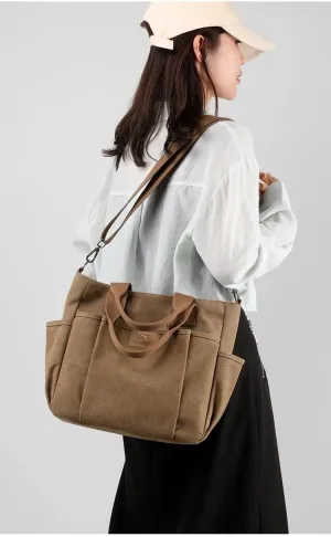 Crossbody Canvas Bag Women Large Capacity Portable Vintage Travel Satchel Handbags Multi Pocket Shoulder Bags