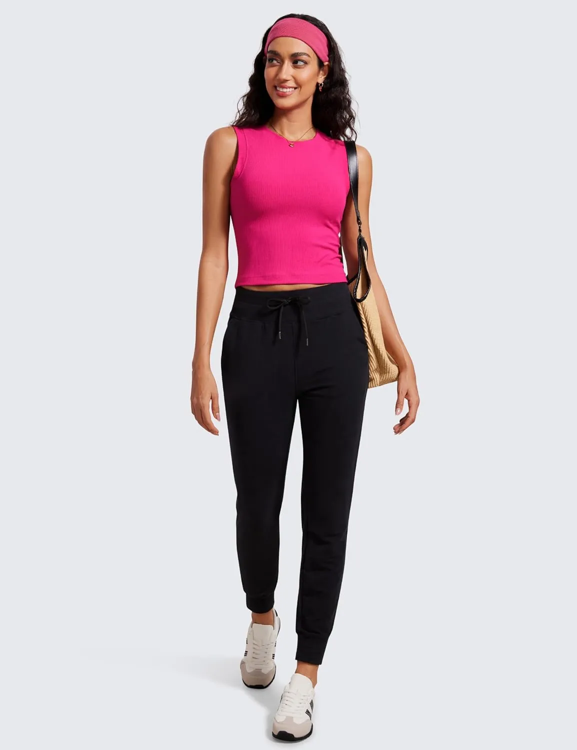 CRZ YOGA Womens Ribbed High Neck Tanks Sleeveless Fitted Basic Tops Going Out Casual Yoga Workout Shirts