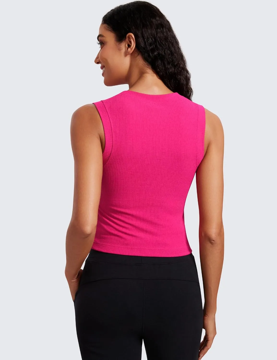 CRZ YOGA Womens Ribbed High Neck Tanks Sleeveless Fitted Basic Tops Going Out Casual Yoga Workout Shirts
