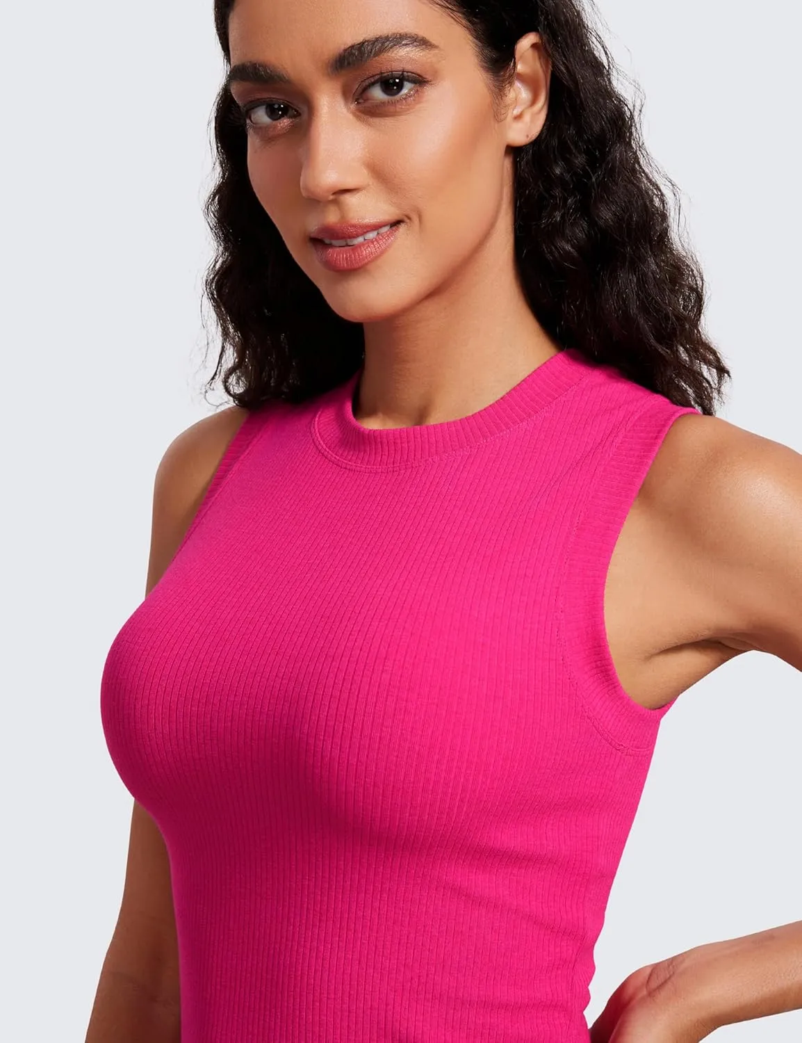 CRZ YOGA Womens Ribbed High Neck Tanks Sleeveless Fitted Basic Tops Going Out Casual Yoga Workout Shirts