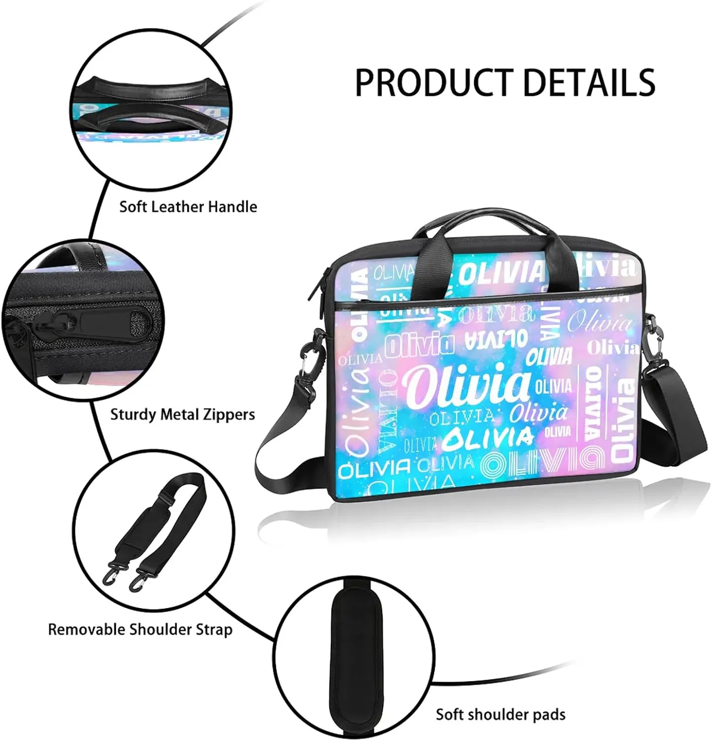 Custom Laptop Shoulder Bags with Name Personalized Laptop Bags with Multi-Pockets