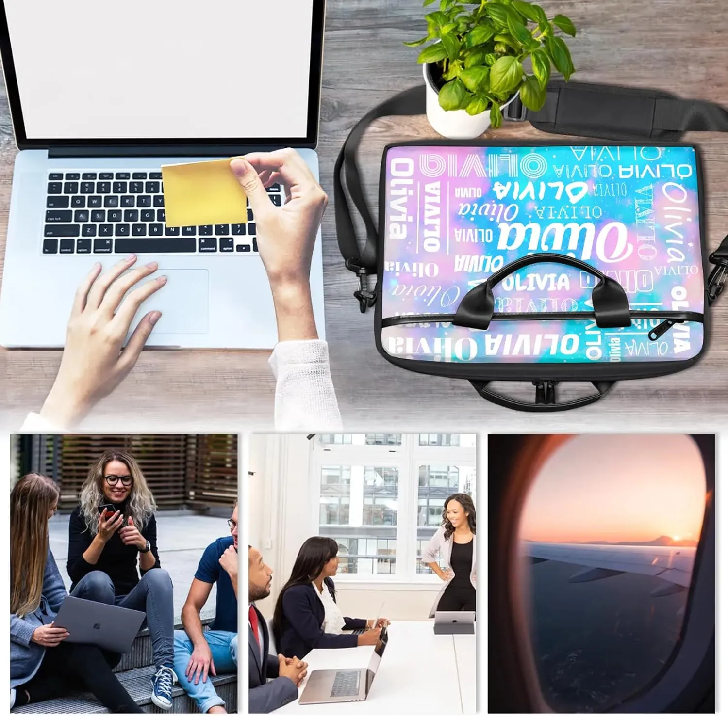 Custom Laptop Shoulder Bags with Name Personalized Laptop Bags with Multi-Pockets
