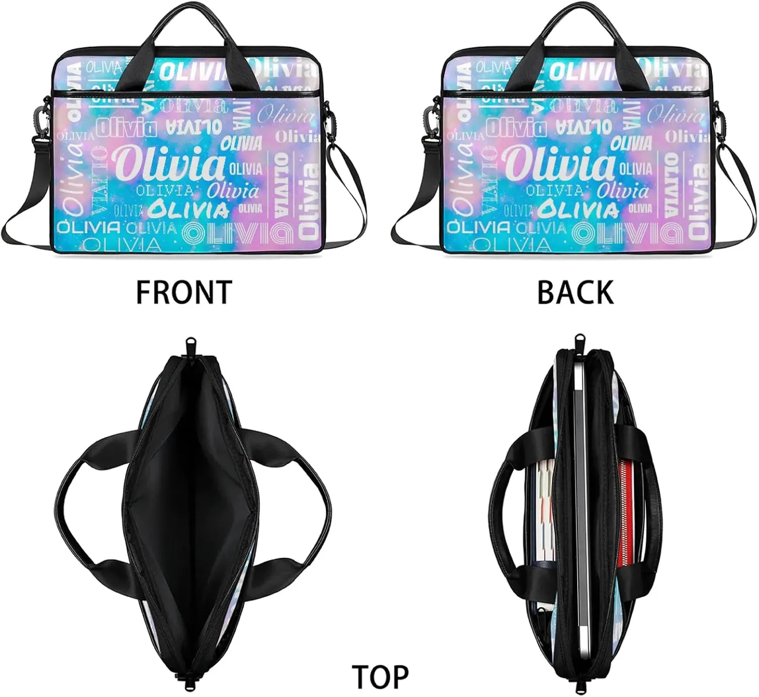 Custom Laptop Shoulder Bags with Name Personalized Laptop Bags with Multi-Pockets