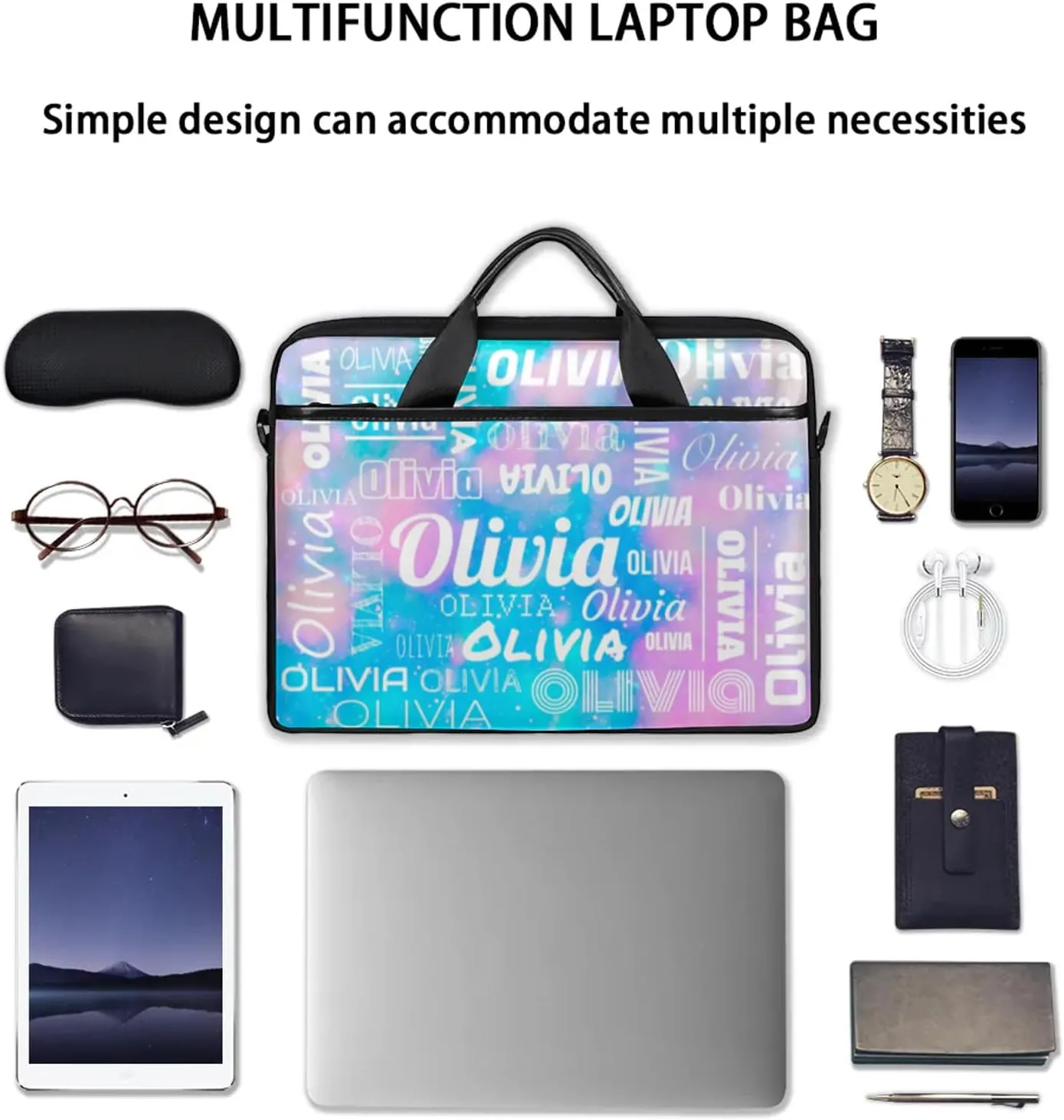 Custom Laptop Shoulder Bags with Name Personalized Laptop Bags with Multi-Pockets