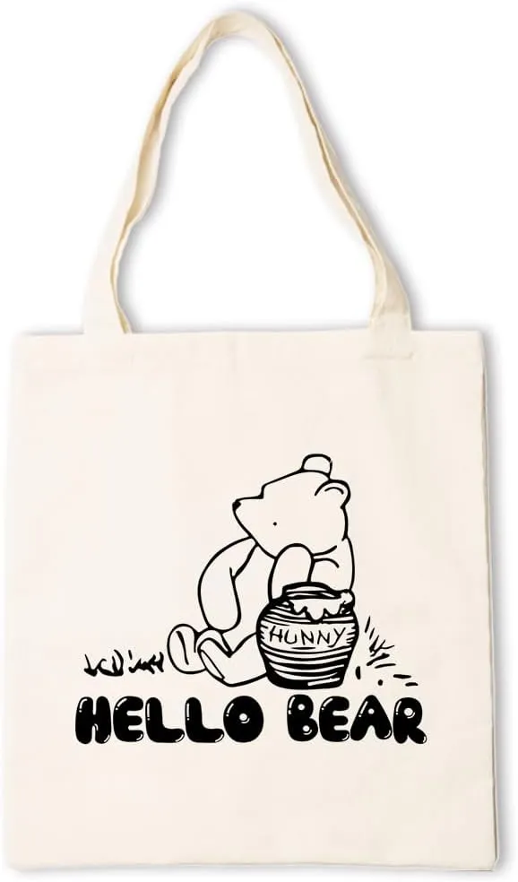 Cute Canvas Tote Bag, Cartoon Small Bear Tote Bag, Hello Bear, Reusable Suitable For Friendship Gifts, Casual Vacation, Shopping, Work