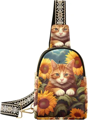 Cute Cat Sunflower Sling Bag for Women Fanny Packs for Women Small Leather Fanny Pack Crossbody Bags Fashion Waist Packs Chest Bag for Travel 21340195