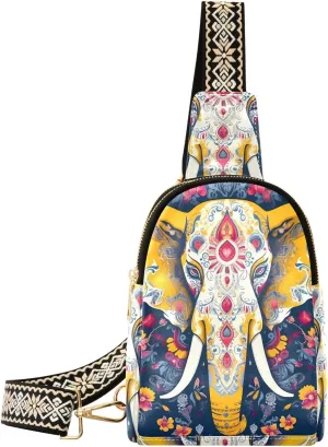 Cute Elephant Flower Sling Bag for Women Fanny Packs for Women Small Leather Fanny Pack Crossbody Bags Fashion Waist Packs Chest Bag for Travel 21340209