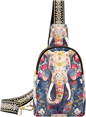 Cute Elephant Flower Sling Bag for Women Fanny Packs for Women Small Leather Fanny Pack Crossbody Bags Fashion Waist Packs Chest Bag for Travel 21340677