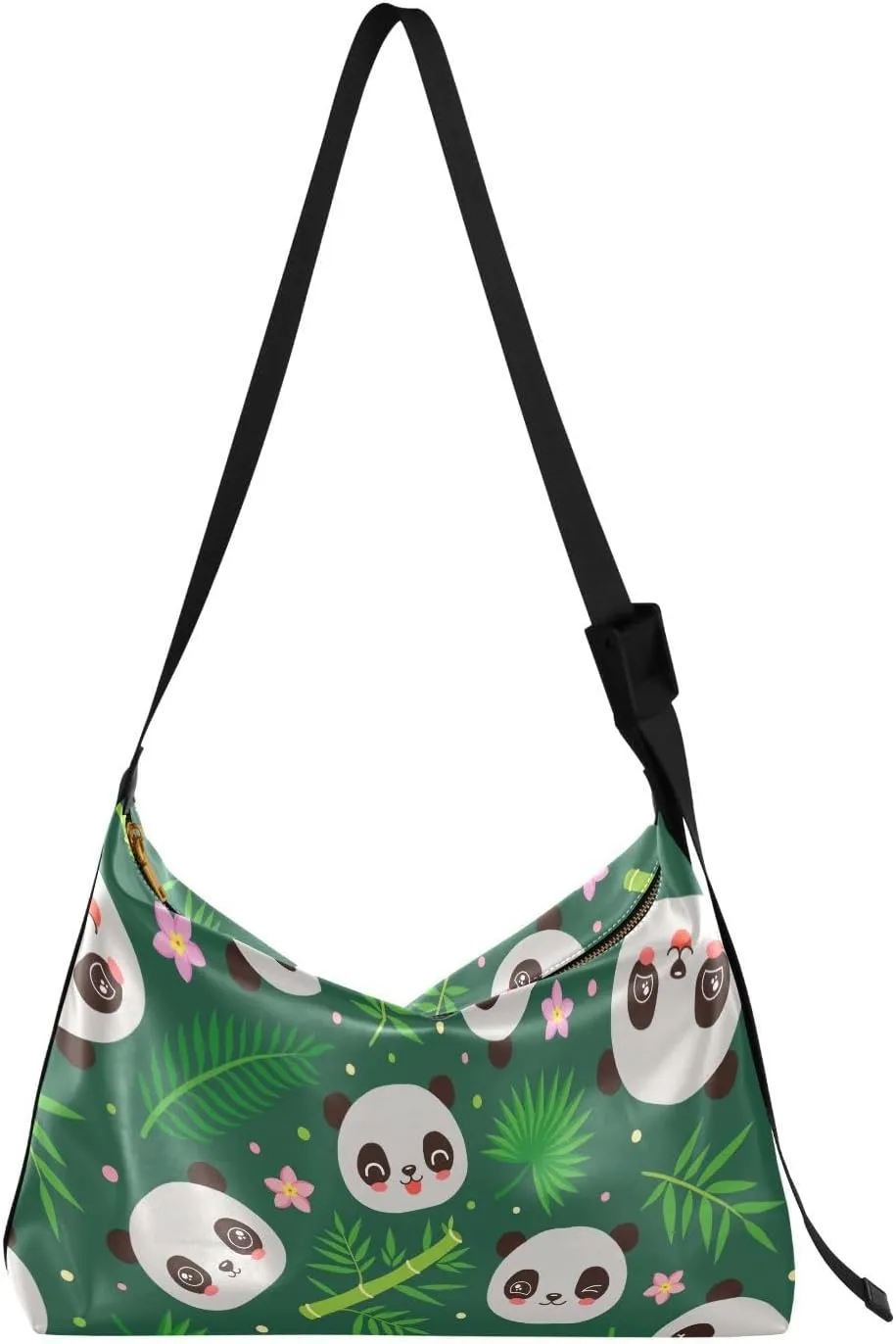 Cute Panda Flowers Hobo Crossbody Bags for Women Leather Large Shoulder Bag Cross Body Green Bamboo Trendy Womens Tote Bags Handbag for Travel Shopping