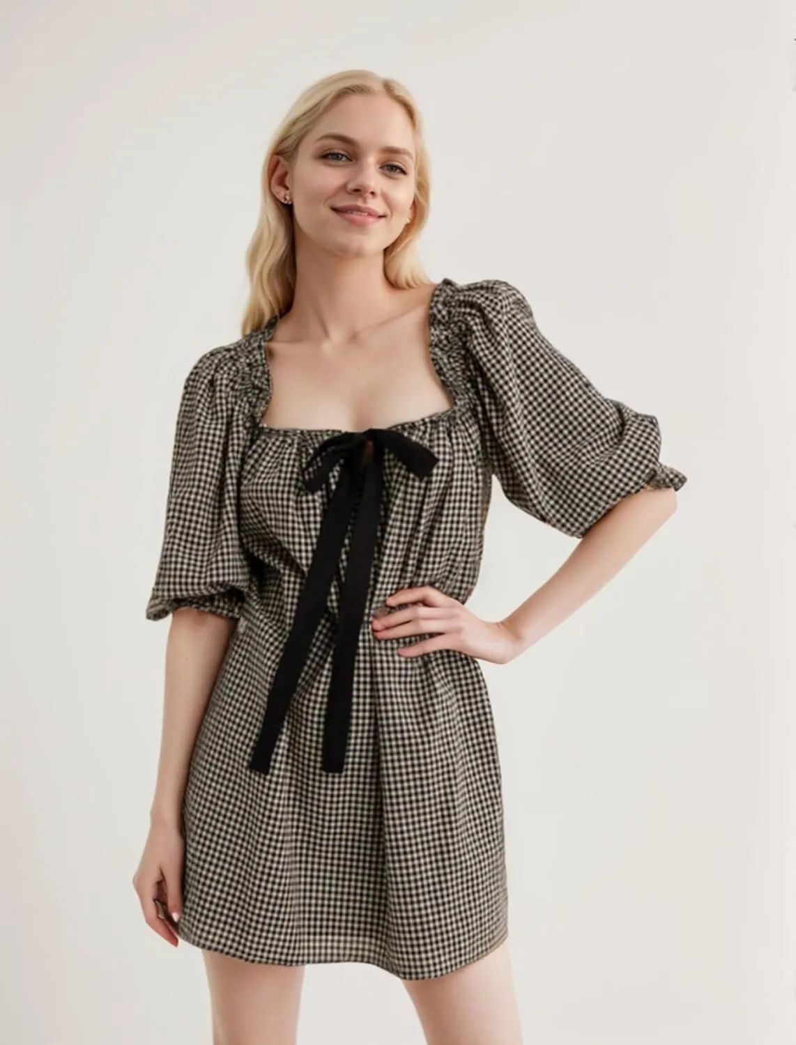 CUTEGAL Babydoll Dress for Women - Puff Sleeve, Bow, Fairy, Boho, Floral, Cute, Ruffle Mini Dress