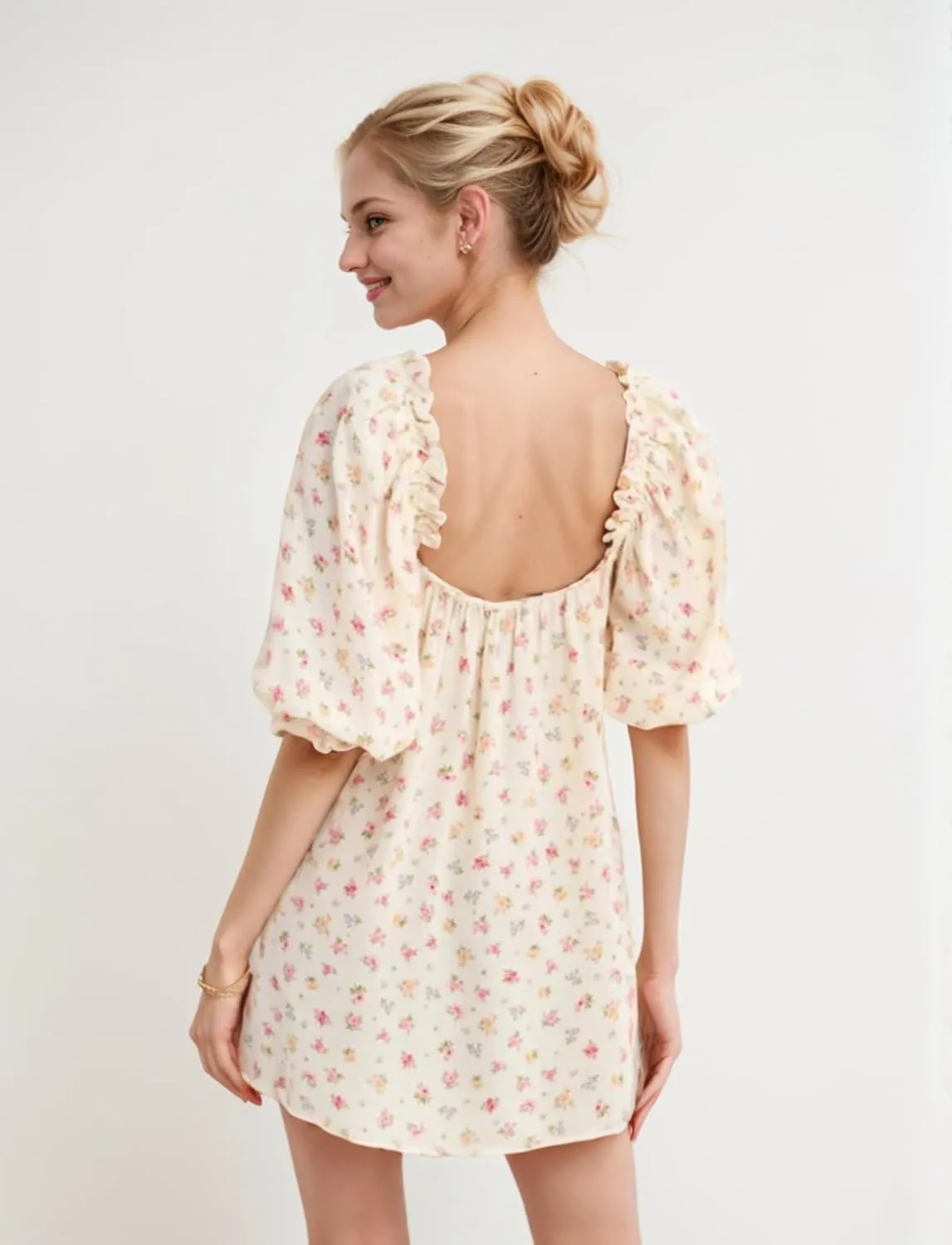 CUTEGAL Babydoll Dress for Women - Puff Sleeve, Bow, Fairy, Boho, Floral, Cute, Ruffle Mini Dress