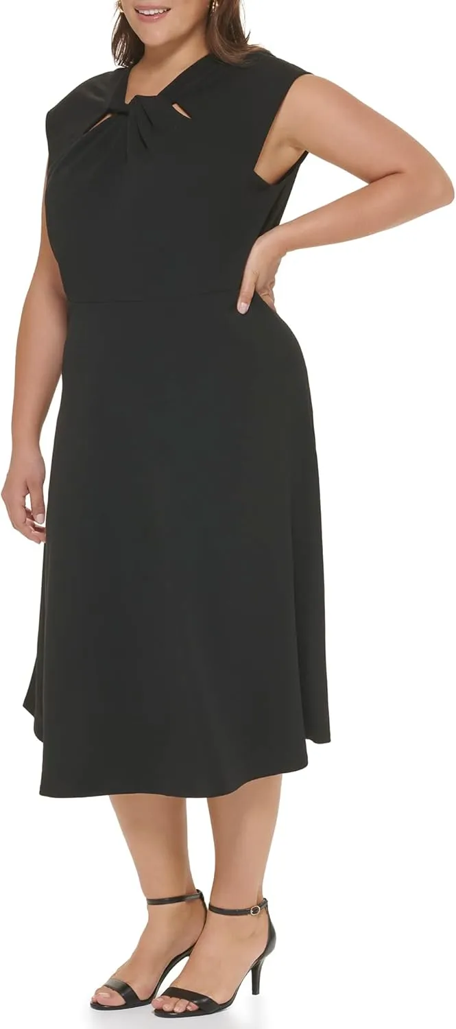 DKNY womens Short Sleeve Scuba Crepe Twist Neck Midi Dress