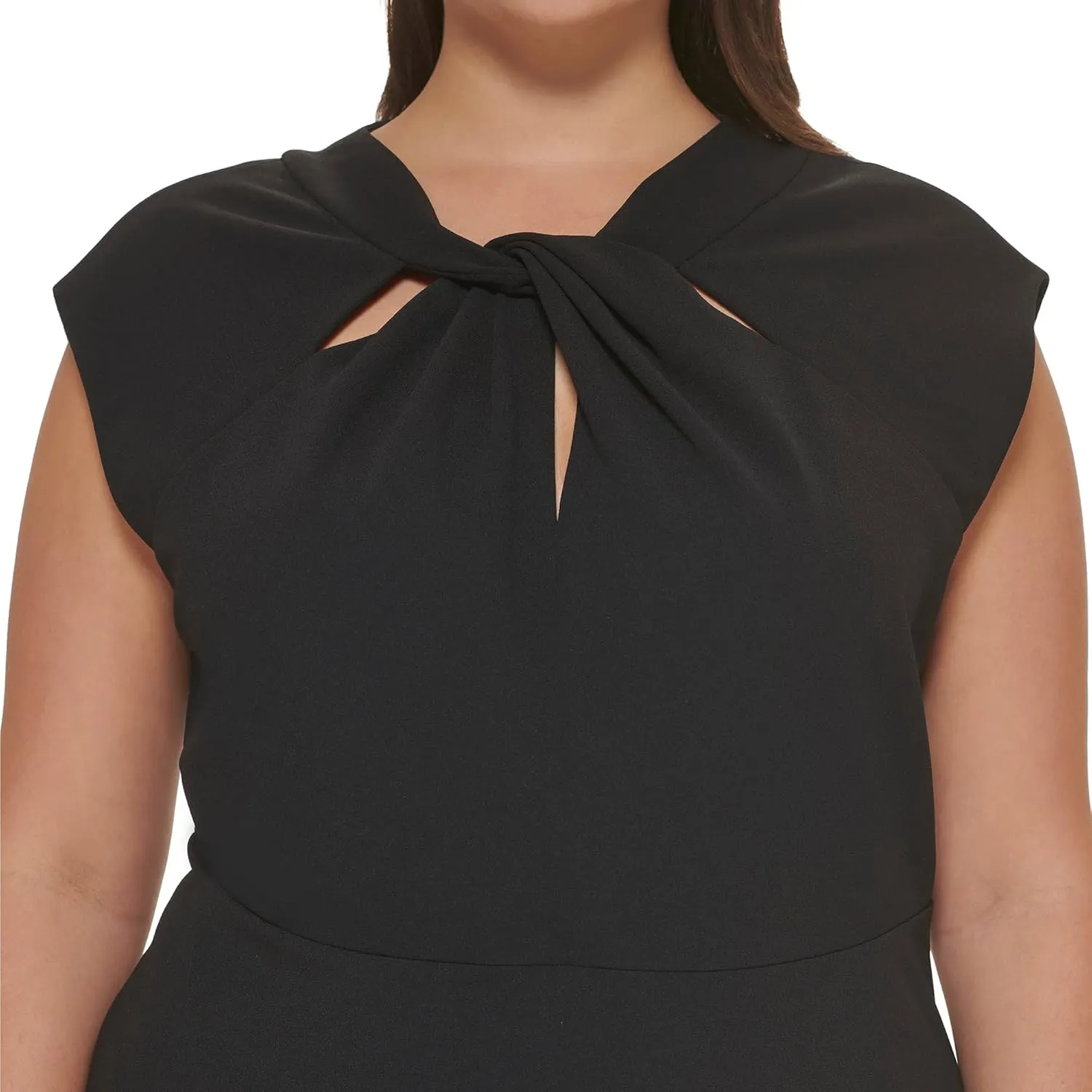 DKNY womens Short Sleeve Scuba Crepe Twist Neck Midi Dress