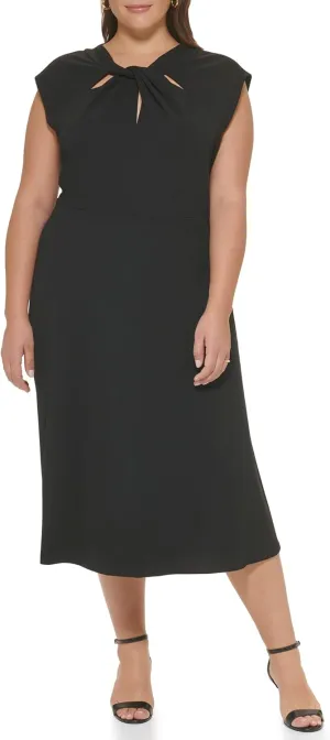 DKNY womens Short Sleeve Scuba Crepe Twist Neck Midi Dress