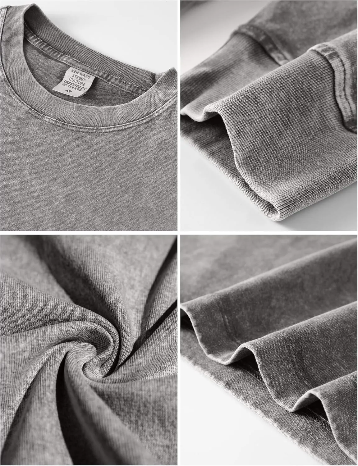 Dnzzs Men's Oversized T-Shirts Long Sleeve Crew Neck Sweatshirt Acid Wash Basic Cotton Tees Vintage Streetwear Tee Tops