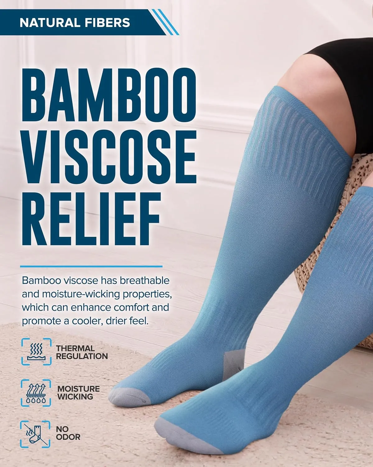 Doctor's Select 3 Pairs Plus Size Compression Socks Wide Calf | Bamboo Viscose Knee High Socks for Circulation Support | Nurses, Travel, Running | Blue, Teal, Dark Gray