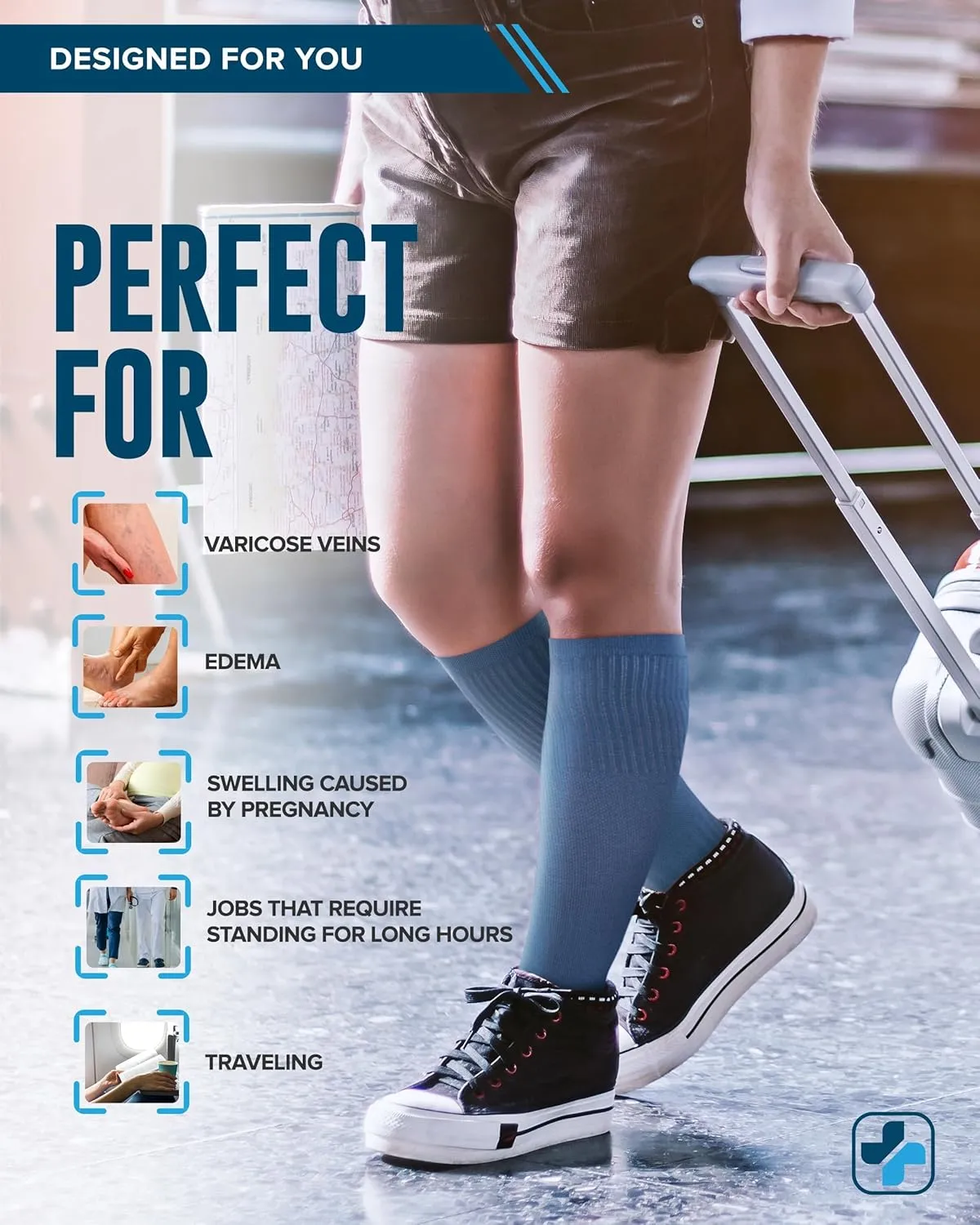 Doctor's Select 3 Pairs Plus Size Compression Socks Wide Calf | Bamboo Viscose Knee High Socks for Circulation Support | Nurses, Travel, Running | Blue, Teal, Dark Gray