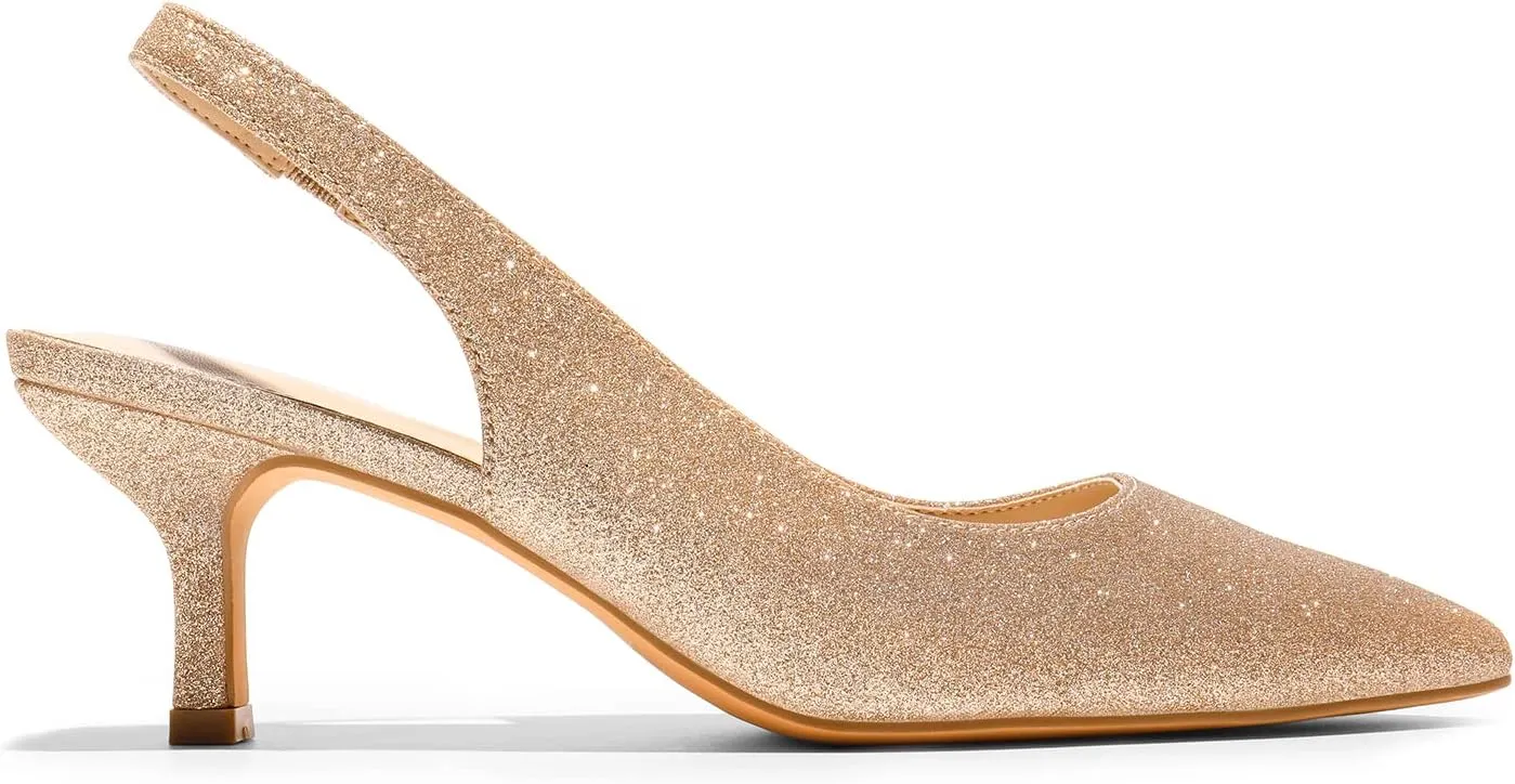 DREAM PAIRS Women??s Closed Toe Kitten Heels Pointed Toe Slingback Low Heels Dress Bridal Wedding Pumps Shoes