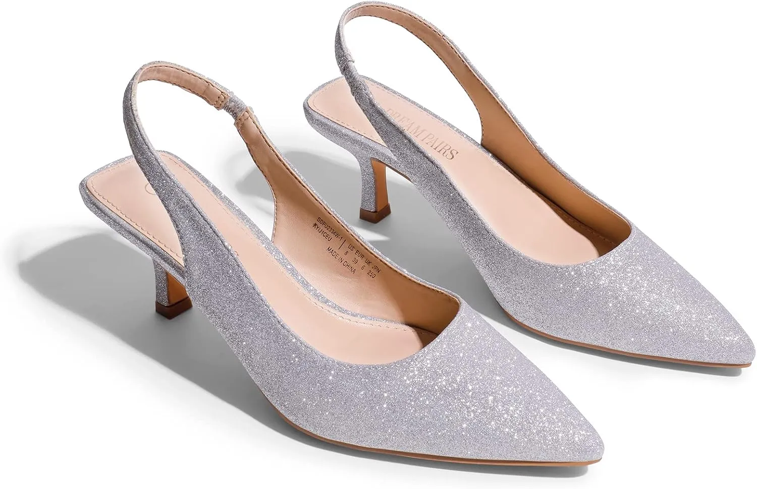DREAM PAIRS Women??s Closed Toe Kitten Heels Pointed Toe Slingback Low Heels Dress Bridal Wedding Pumps Shoes