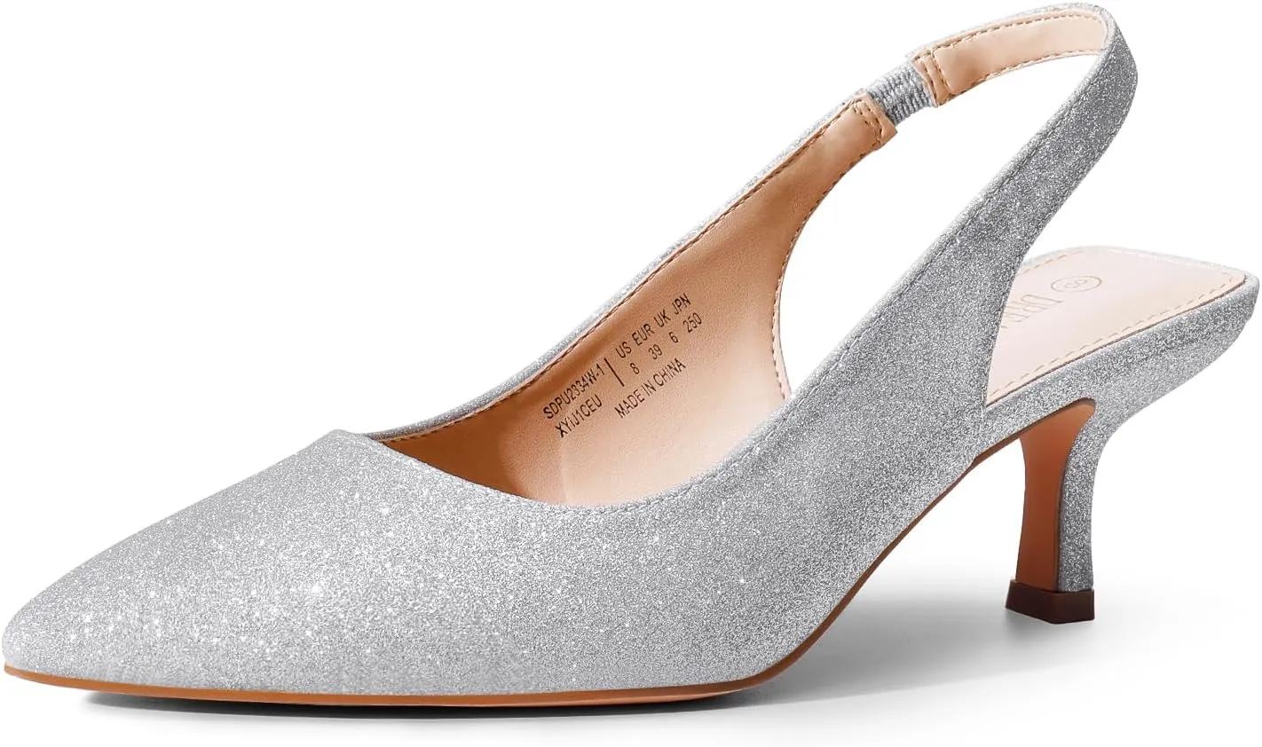 DREAM PAIRS Women??s Closed Toe Kitten Heels Pointed Toe Slingback Low Heels Dress Bridal Wedding Pumps Shoes