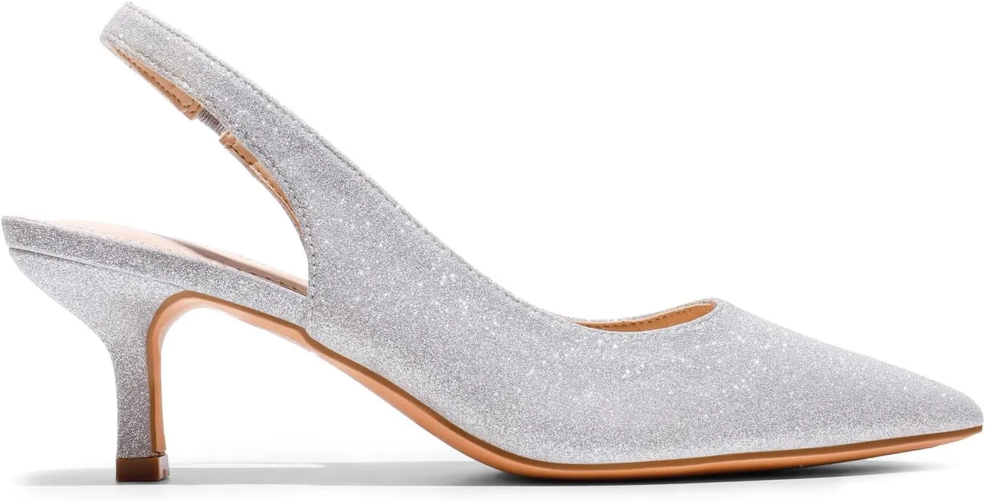 DREAM PAIRS Women??s Closed Toe Kitten Heels Pointed Toe Slingback Low Heels Dress Bridal Wedding Pumps Shoes