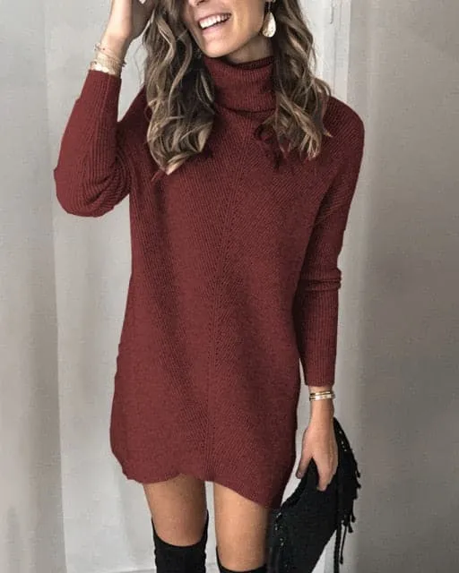 DressBetty - Fashion Turtleneck Long Sleeve Sweater Dress