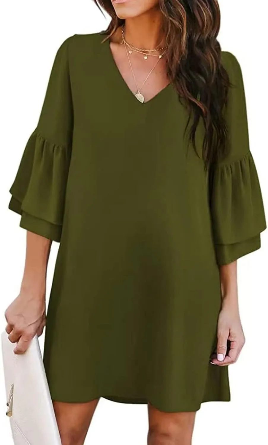 Dresses for Women Summer Flare Sleeve V Neck Loose Fit Mini Dress A Line Casual Plus Size Sundress 2025