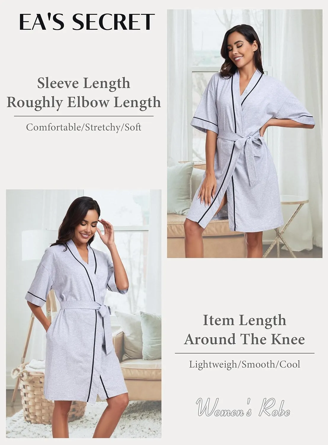 EA'S SECRET Robes for Women Summer Lightweight Bathrobe Bamboo Short Kimono Robe Soft Spa Bath robe Sleepwear for Ladies