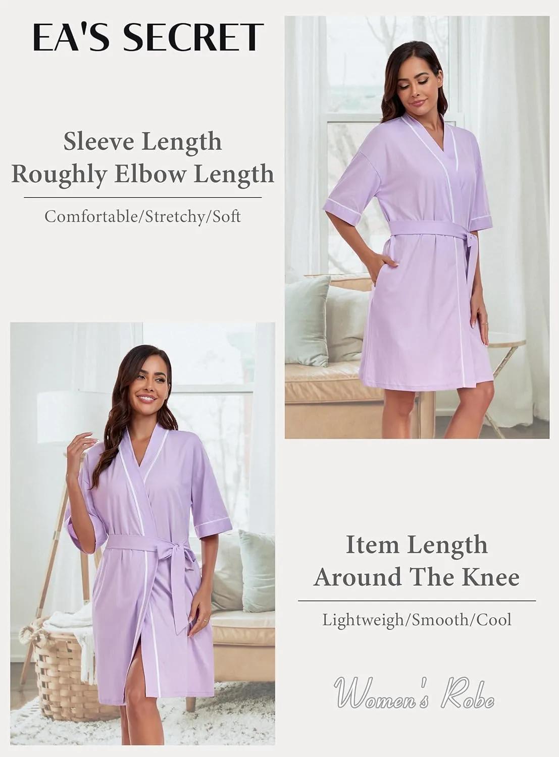EA'S SECRET Robes for Women Summer Lightweight Bathrobe Bamboo Short Kimono Robe Soft Spa Bath robe Sleepwear for Ladies