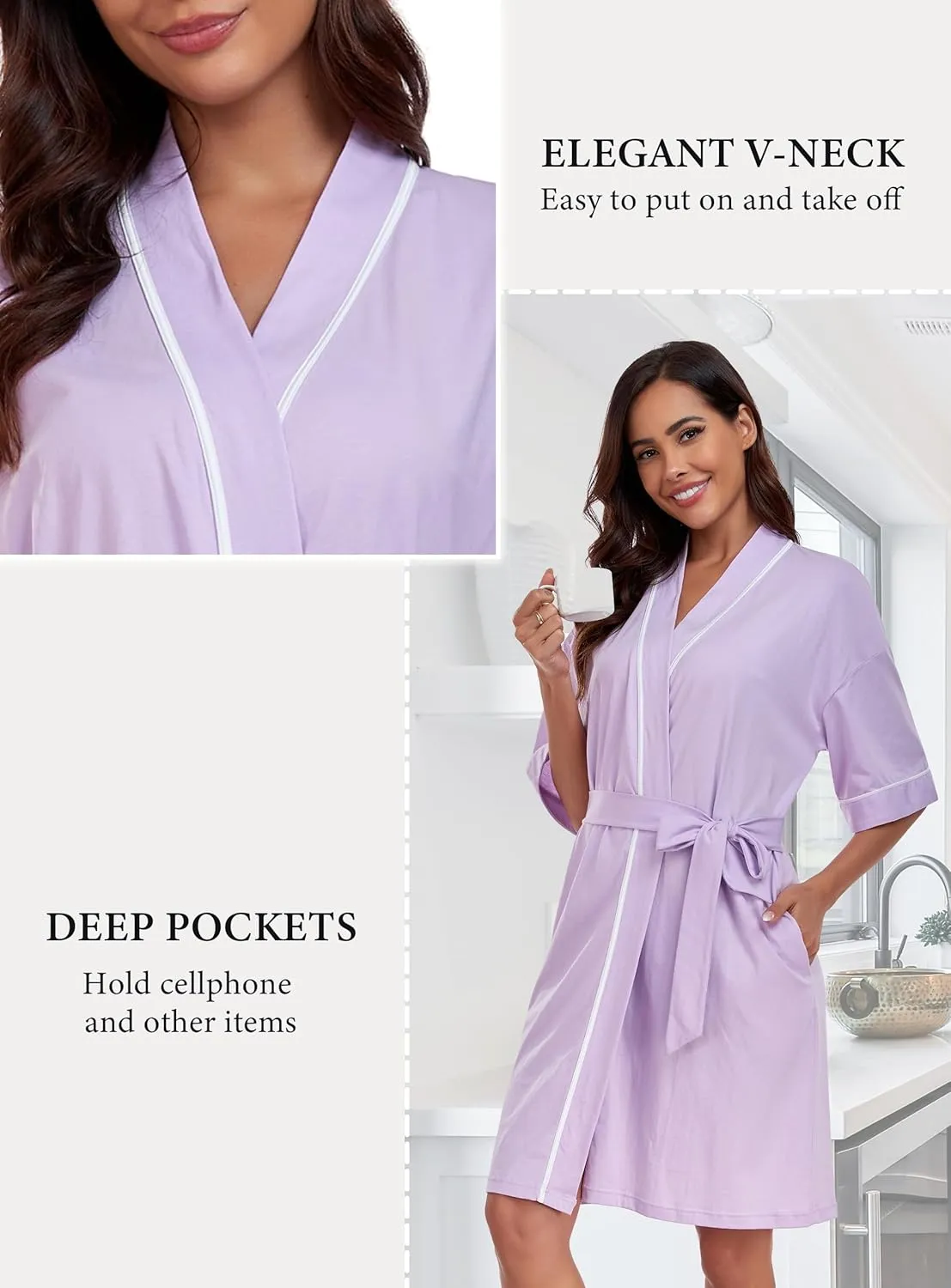 EA'S SECRET Robes for Women Summer Lightweight Bathrobe Bamboo Short Kimono Robe Soft Spa Bath robe Sleepwear for Ladies