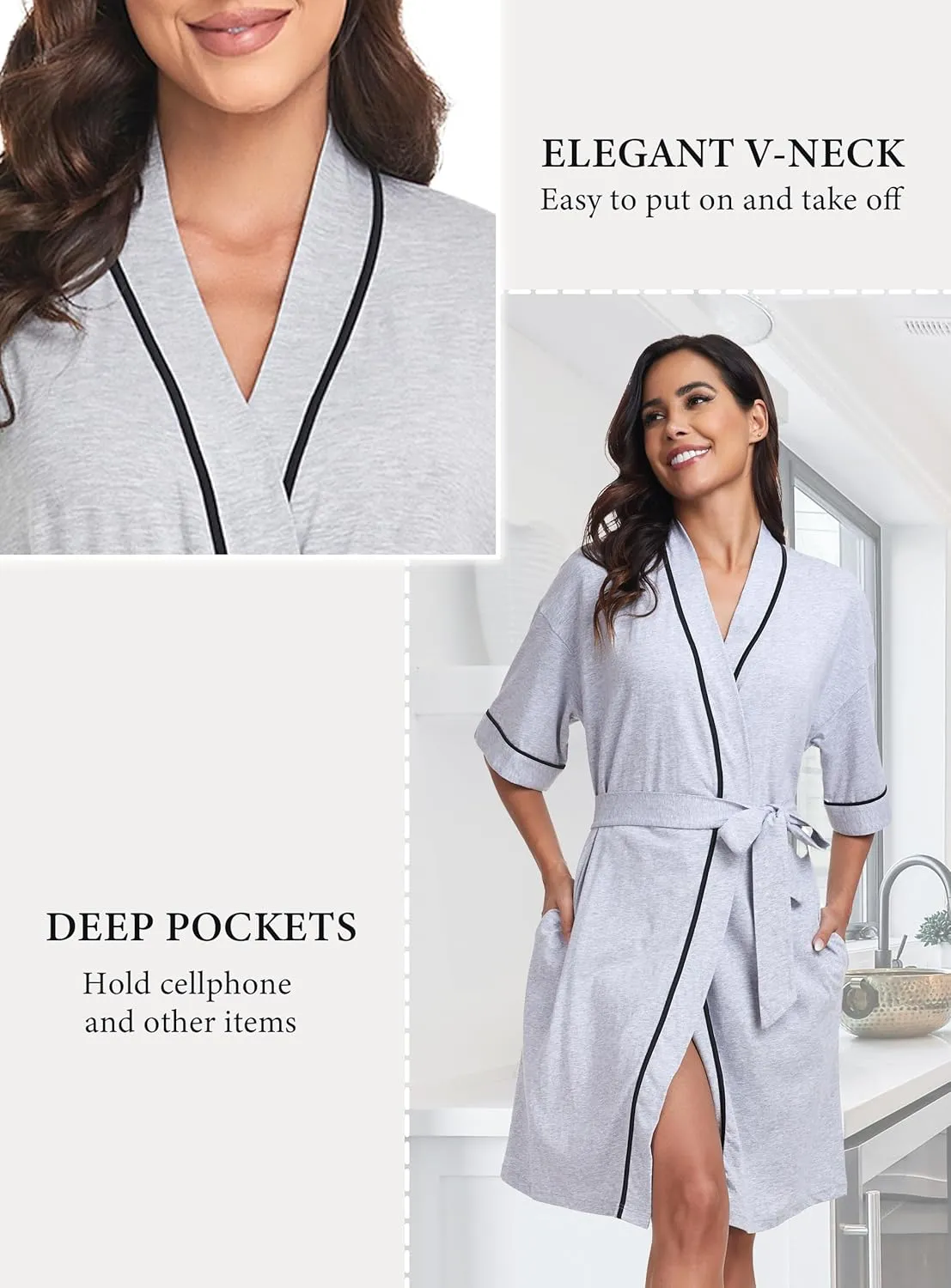 EA'S SECRET Robes for Women Summer Lightweight Bathrobe Bamboo Short Kimono Robe Soft Spa Bath robe Sleepwear for Ladies