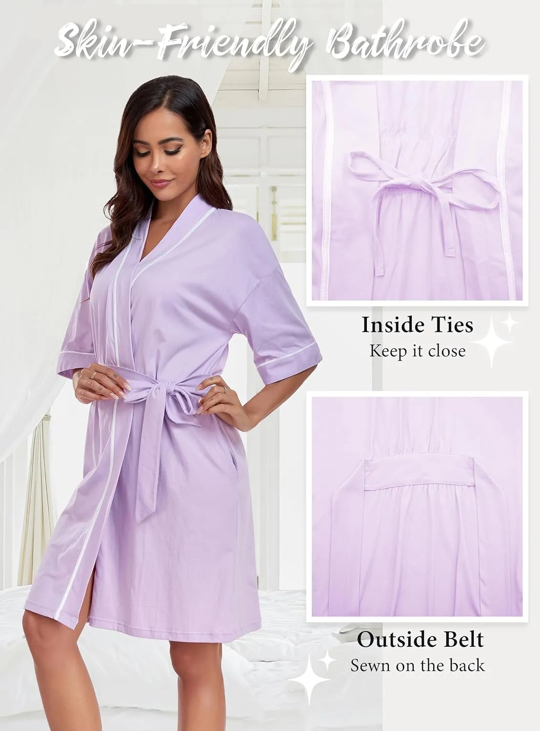 EA'S SECRET Robes for Women Summer Lightweight Bathrobe Bamboo Short Kimono Robe Soft Spa Bath robe Sleepwear for Ladies