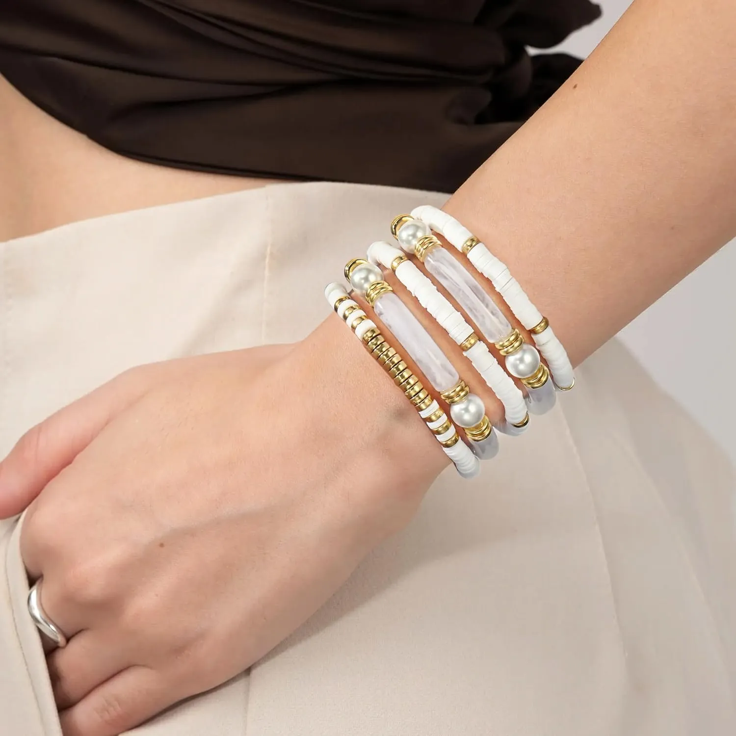 Elegance 11 designs colorful bracelets for women Surfer Thick Tube Heishi Summer Beach Beaded Stackable Boho Stretch Bracelets