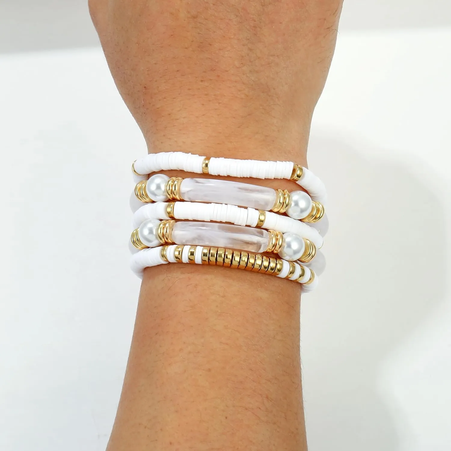 Elegance 11 designs colorful bracelets for women Surfer Thick Tube Heishi Summer Beach Beaded Stackable Boho Stretch Bracelets