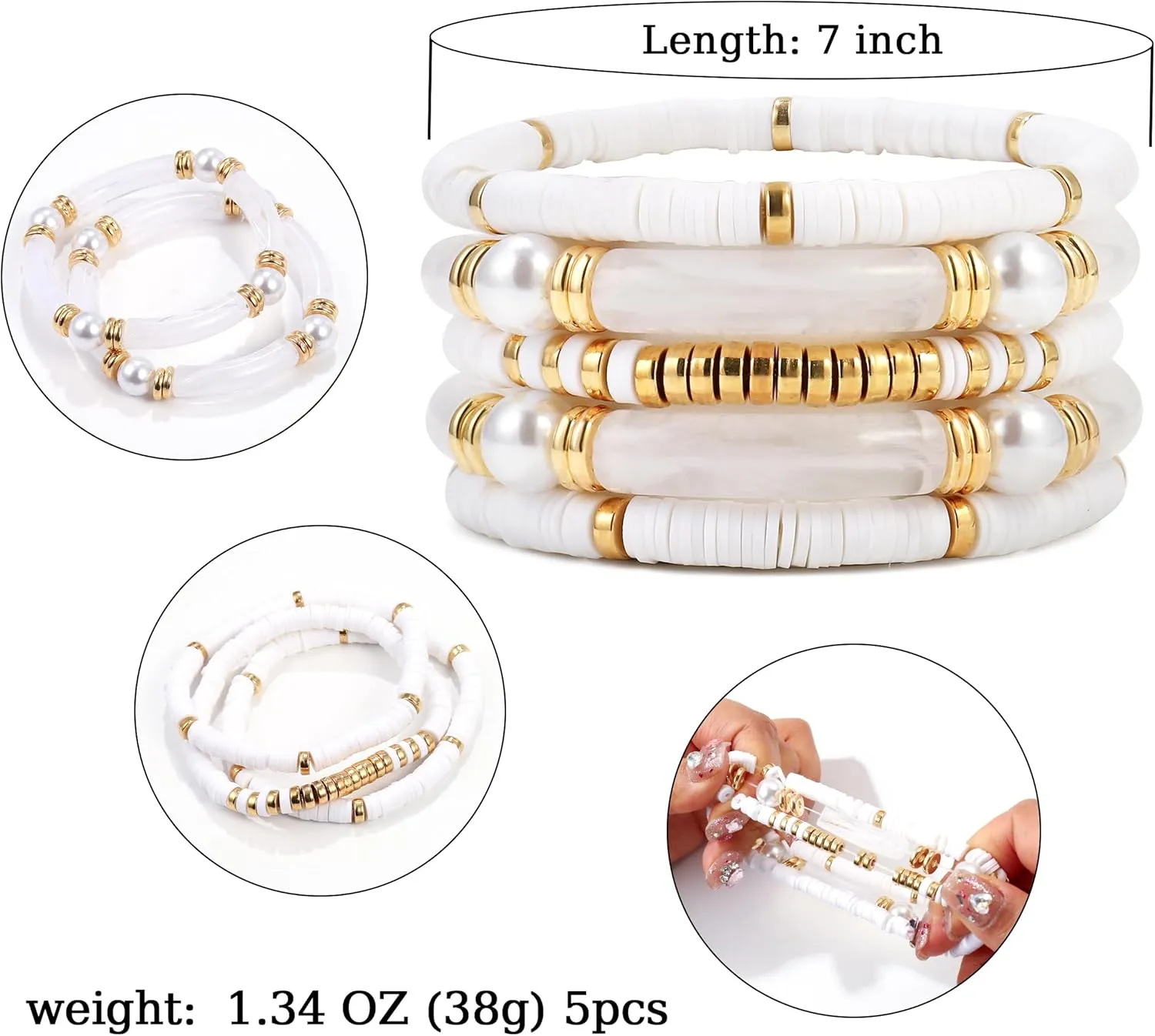 Elegance 11 designs colorful bracelets for women Surfer Thick Tube Heishi Summer Beach Beaded Stackable Boho Stretch Bracelets