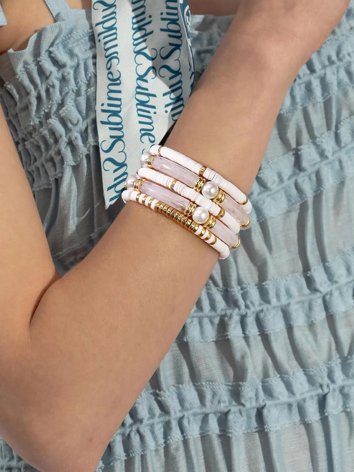 Elegance 11 designs colorful bracelets for women Surfer Thick Tube Heishi Summer Beach Beaded Stackable Boho Stretch Bracelets