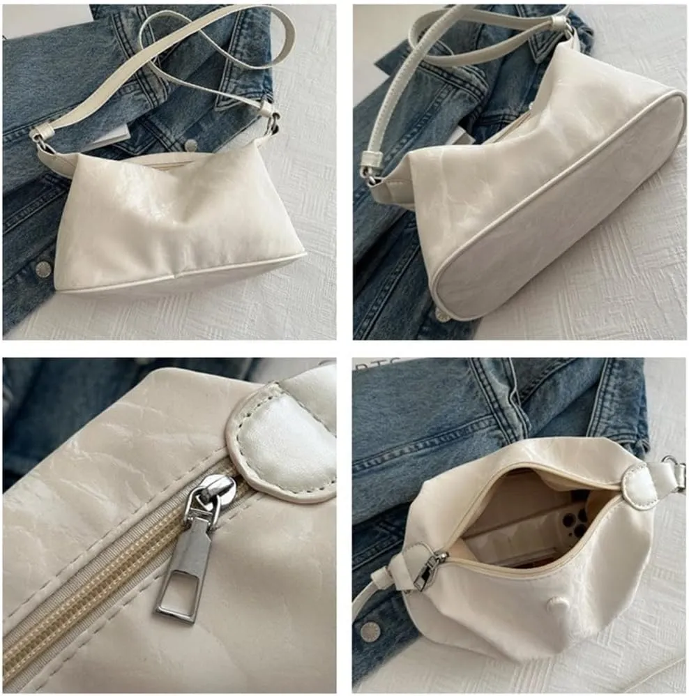Elegant Solid Color PU Leather Bucket Bag with Zippered for Women Casual Shopping Simple Crossbody Shoulder Bag Purse