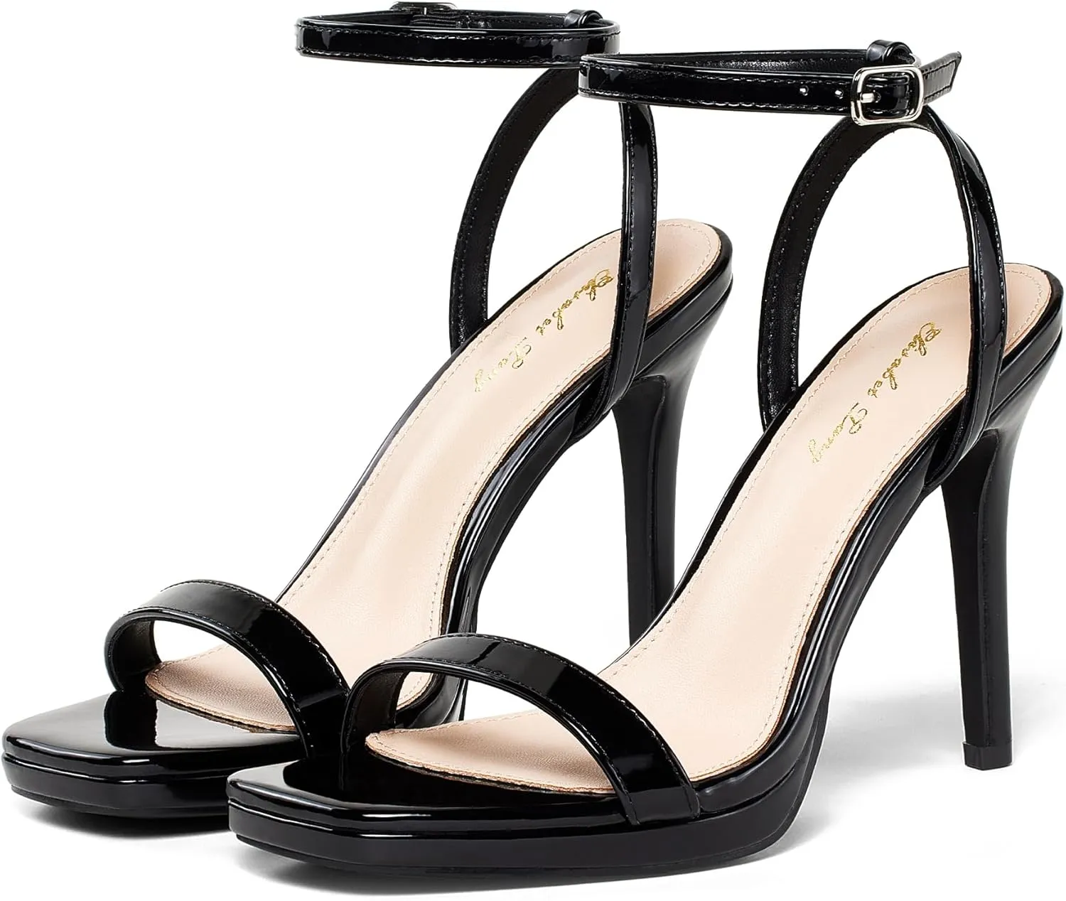 Elisabet Tang Women??s Stilettos Heeled Sandals Open Square Toe Heels,4.3 Inch Open Toe Strappy Sexy High Heels Ankle Strap Buckle Heels for Party Wedding Dress Daily Wear Shoes