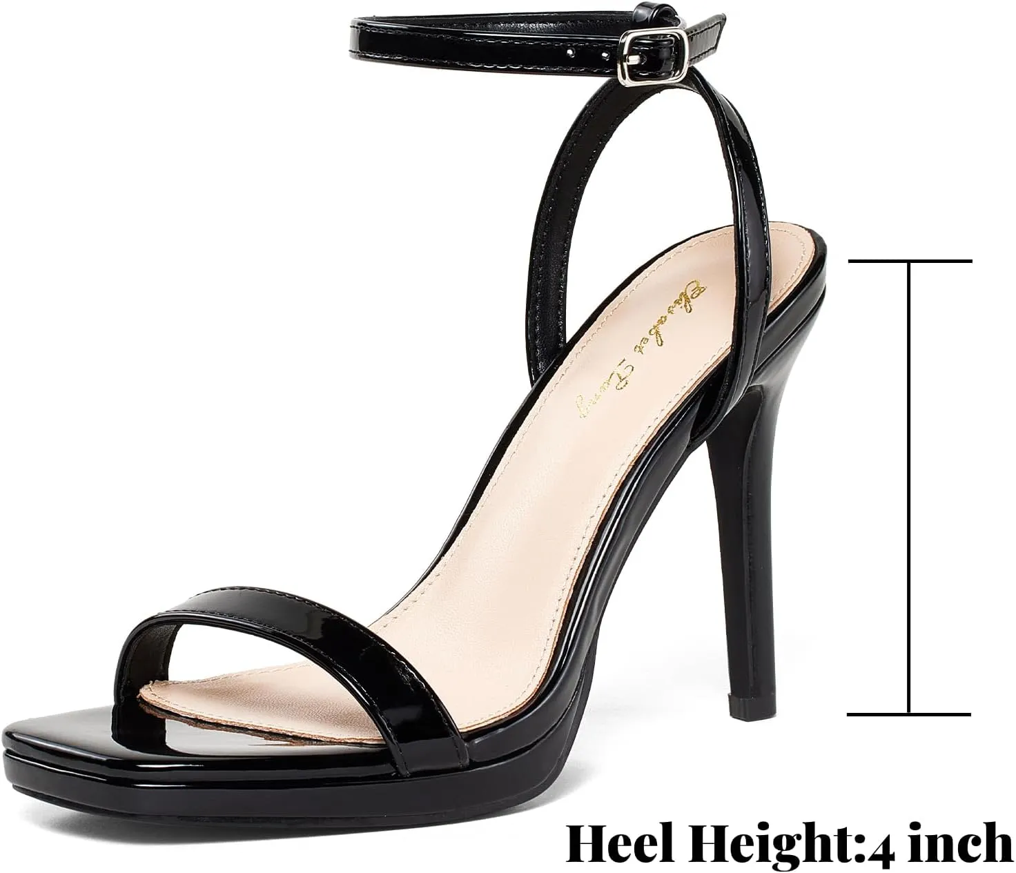 Elisabet Tang Women??s Stilettos Heeled Sandals Open Square Toe Heels,4.3 Inch Open Toe Strappy Sexy High Heels Ankle Strap Buckle Heels for Party Wedding Dress Daily Wear Shoes
