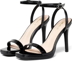 Elisabet Tang Women??s Stilettos Heeled Sandals Open Square Toe Heels,4.3 Inch Open Toe Strappy Sexy High Heels Ankle Strap Buckle Heels for Party Wedding Dress Daily Wear Shoes