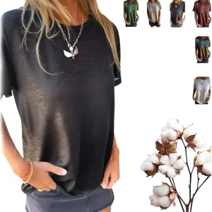 Emboadlie Gold Foil Short-Sleeved T-Shirt for Women Round Neck Casual Summer Top Soft & Breathable