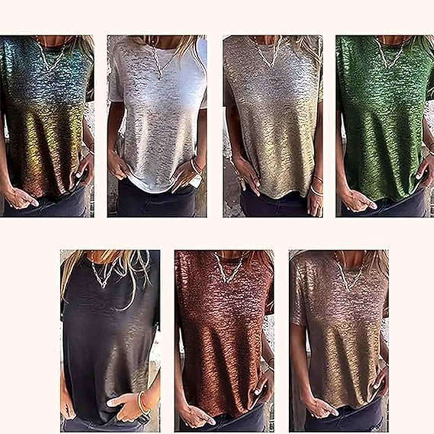 Emboadlie Gold Foil Short-Sleeved T-Shirt for Women Round Neck Casual Summer Top Soft & Breathable