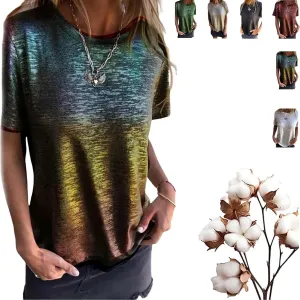 Emboadlie Gold Foil Short-Sleeved T-Shirt for Women Round Neck Casual Summer Top Soft & Breathable