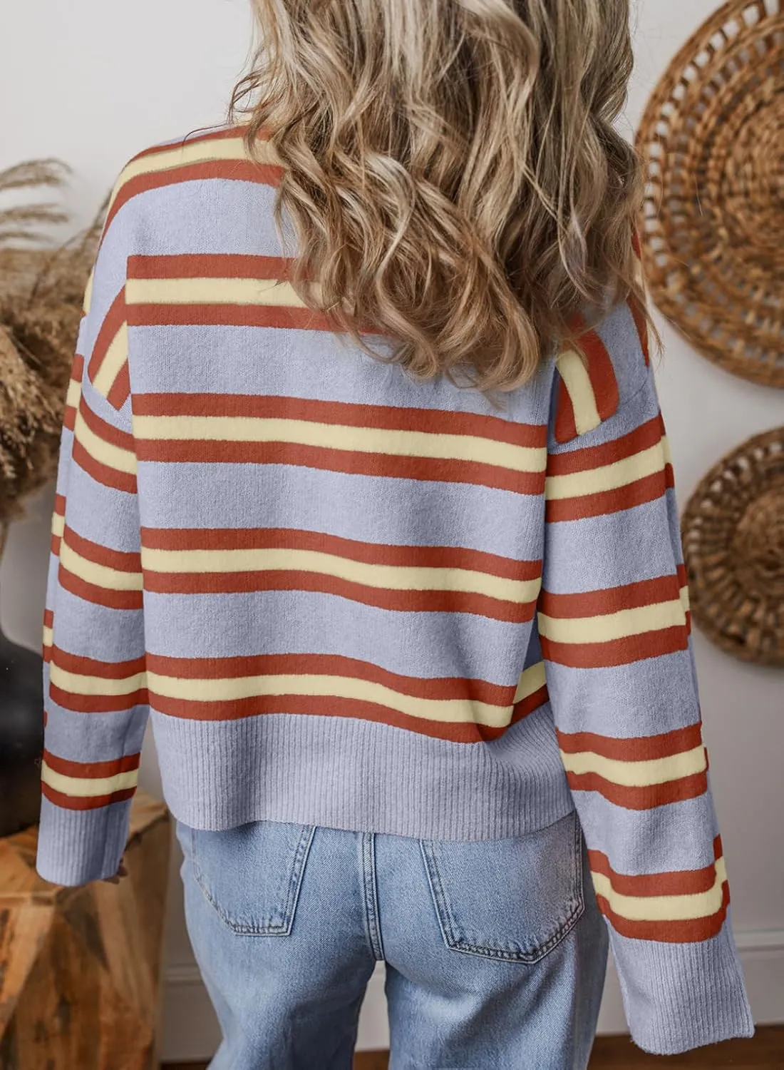EVALESS Women's Striped Cardigan Sweaters Trendy Lightweight Chunky Knit Cropped Sweaters Outfits Outerwear Coats