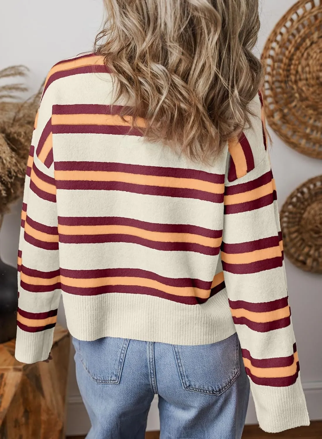EVALESS Women's Striped Cardigan Sweaters Trendy Lightweight Chunky Knit Cropped Sweaters Outfits Outerwear Coats